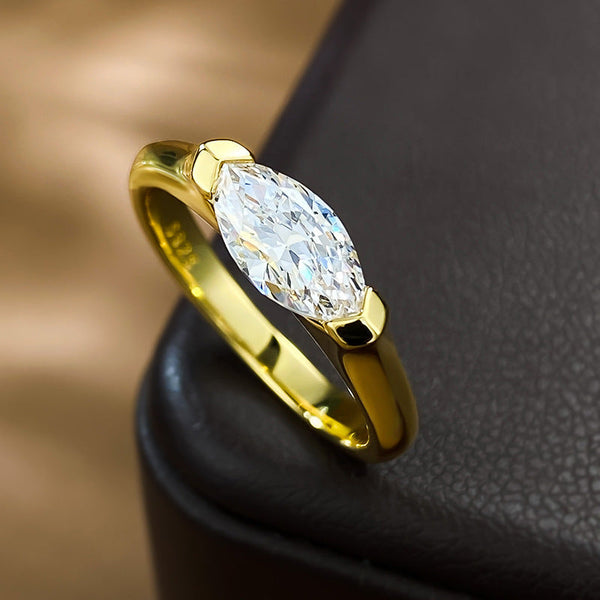 jewelry New Simple Horse Eye Ring Diamond Ring 925 Silver Rice Diamond Zirconia Design Couple's Finger Ring