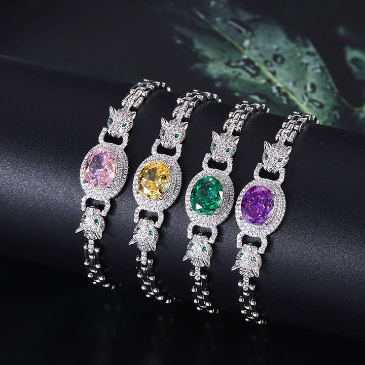 jewelry leopard vintage bracelet high carbon diamond ice flower cut bracelet bracelet hand jewelry women main stone 8*10