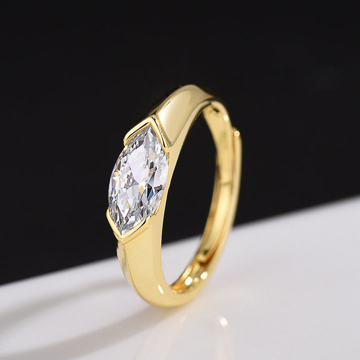 jewelry New Simple Horse Eye Ring Diamond Ring 925 Silver Rice Diamond Zirconia Design Couple's Finger Ring