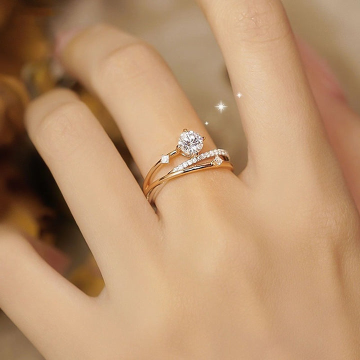 Jewelry New Star Trail Ring S925 Silver Moissan Diamond Star Trail Style Women's High Quality Texture One Carat Cross Vineman Trends