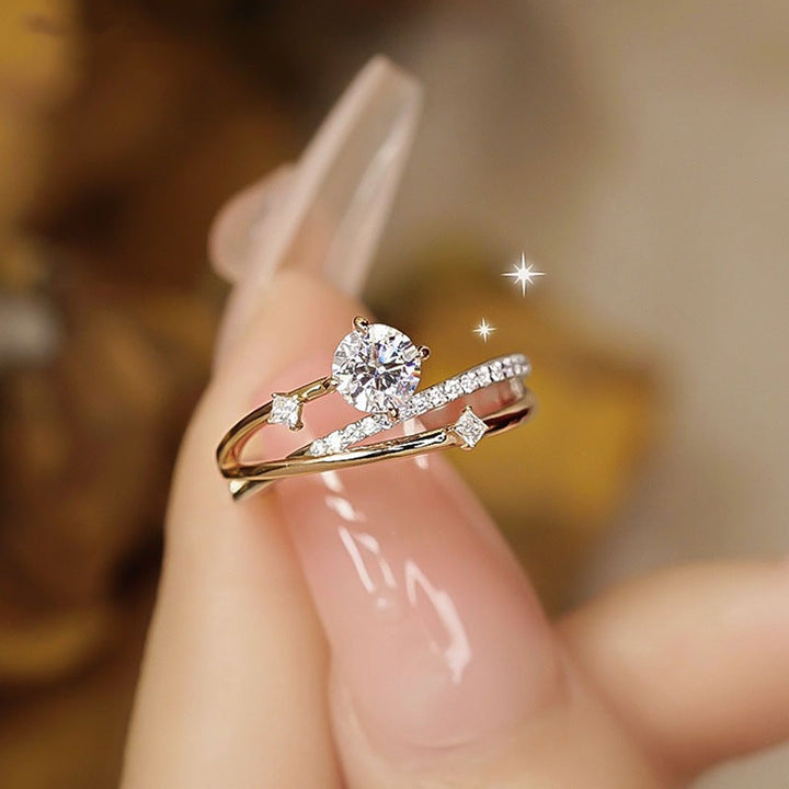Jewelry New Star Trail Ring S925 Silver Moissan Diamond Star Trail Style Women's High Quality Texture One Carat Cross Vineman Trends