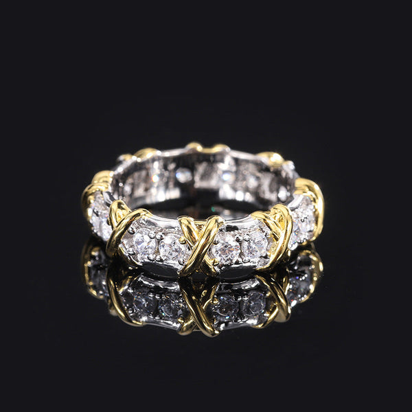 Jewelry new XO ring S925 silver body color separation plating row ring women's high-grade texture with diamonds