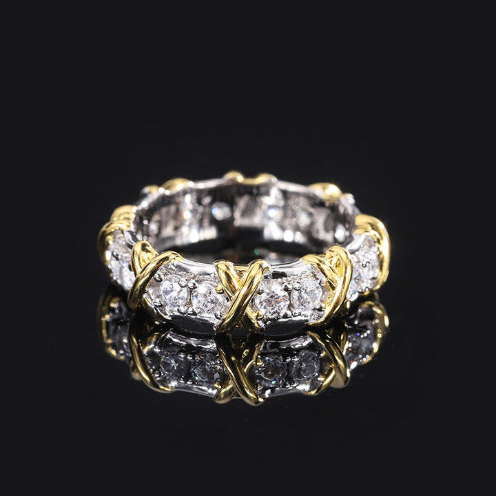 Jewelry new XO ring S925 silver body color separation plating row ring women's high-grade texture with diamonds