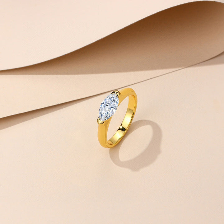 jewelry New Simple Horse Eye Ring Diamond Ring 925 Silver Rice Diamond Zirconia Design Couple's Finger Ring