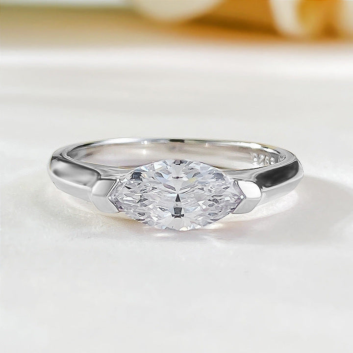 jewelry New Simple Horse Eye Ring Diamond Ring 925 Silver Rice Diamond Zirconia Design Couple's Finger Ring