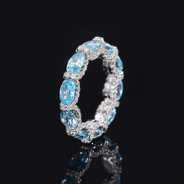 jewelry new aquamarine ring S925 silver ring colorful style Women's high quality texture 4*6 setting wheel ring