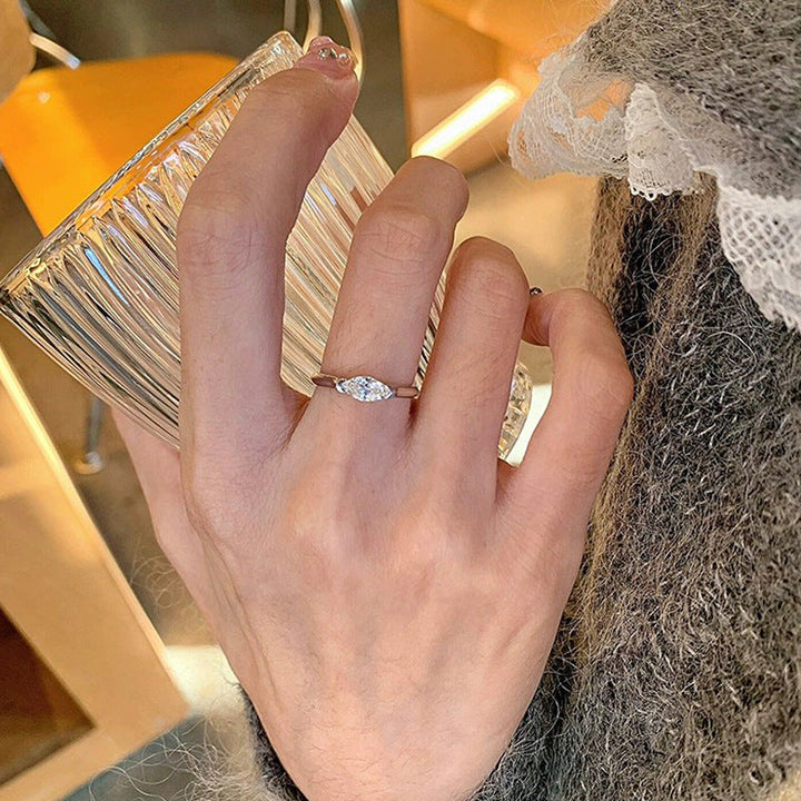 jewelry New Simple Horse Eye Ring Diamond Ring 925 Silver Rice Diamond Zirconia Design Couple's Finger Ring