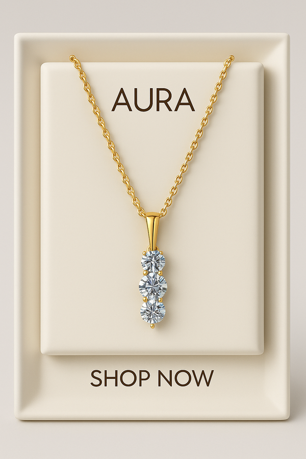 AURA Minimalist Round Moissanite Three-Stone Pendant Necklace for Women 2025