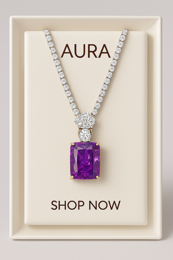AURA Women's Square Box Gem Necklace