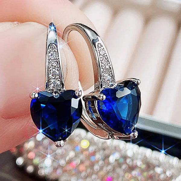 AURA Women's Huitan Blue CZ Heart Minimalist Earrings