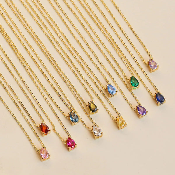 AURA Women's Birthstone  Teardrop Collarbone Chain Necklace